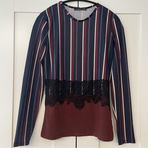 Women Zara Striped Lace Long Sleeve Top Size S